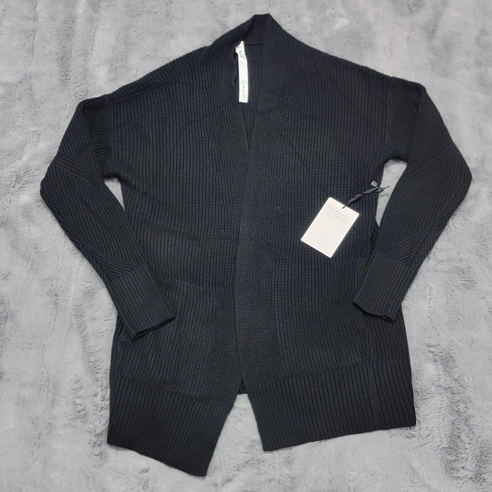 Lululemon Cashlu Sweater Wrap Womens M/L Black Open Cardigan Pockets Knit